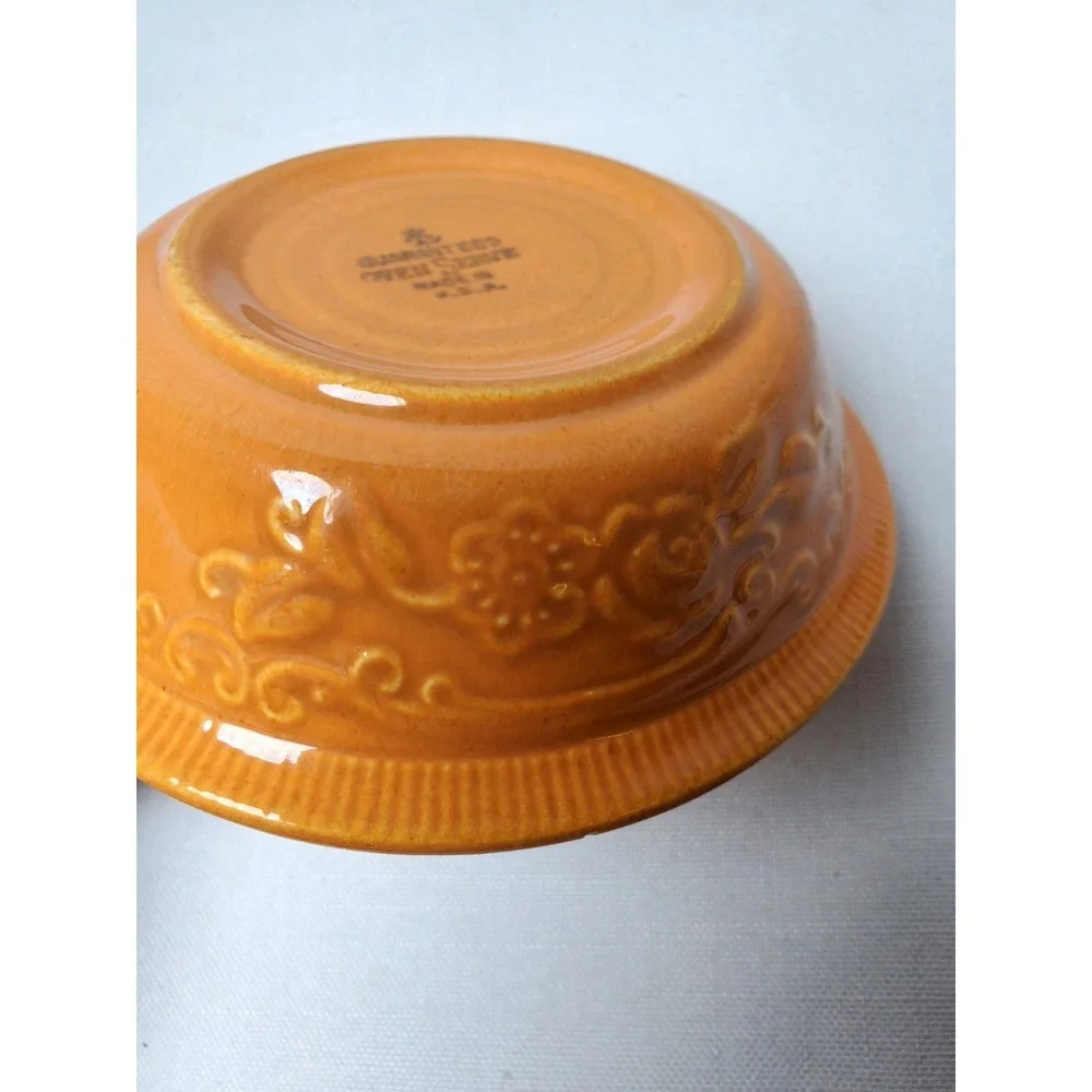Vintage Homer Laughlin Oven Serve Bowl Orange Embossed Scroll 6